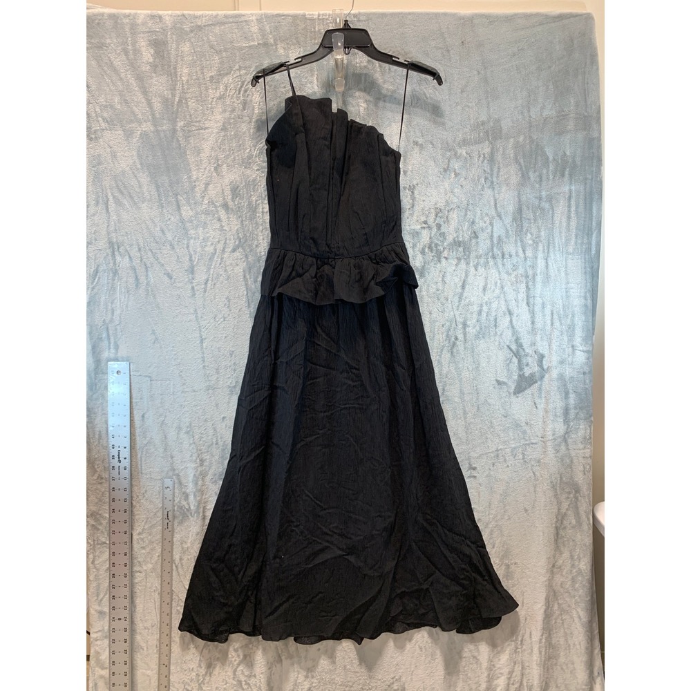 English Factory Black Crinkle Peplum Strapless Maxi Dress SS942D Womens Small